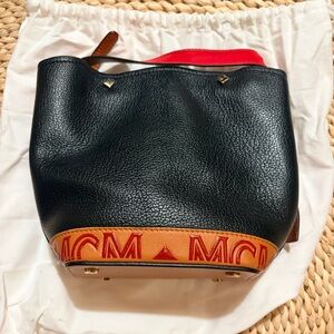 MCM Red Black Goatskin Mini Upcycling Milano Drawstring Bag